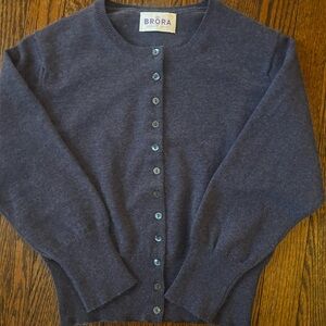 BRORA Navy Cashmere Button-Front Cardigan